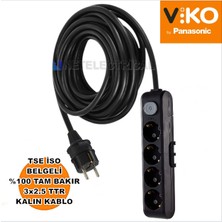 Multi-Let | Dörtlü 10 Metre Anahtarlı Topraklı Çocuk Korumalı Grup Priz - 4'lü, 10 M, Siyah (3x2.5 Ttr Tam Bakır Kalın Kablolu)