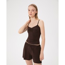 Ayma Active Kadın Kahverengi Büzgülü Askılı Atlet - EcoVero™ Viskoz, Göğüs Büzgü Detaylı, Tek Kat, Hafif ve Rahat İç/Dış Giyim