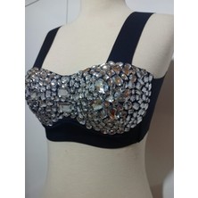 Kristal Taş Işlemeli Geceler ve Partiler Için Push Up dolgulu crop