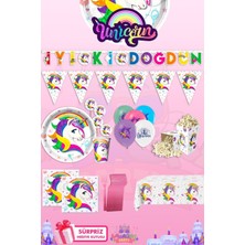 Unicorn 8 Kişilik Süpriz Hediye Kutulu Doğum Günü Parti Malzemeleri Seti