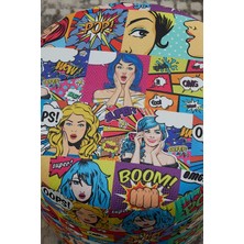 Pop Art Desenli 40*40 Yuvarlak Puf