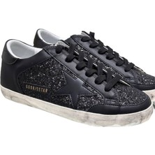 Women's Golden Goose Super-Star In Black Nappa And Glitter With Glossy Black leather star - Kadın Ayakkabı
