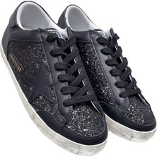 Women's Golden Goose Super-Star In Black Nappa And Glitter With Glossy Black leather star - Kadın Ayakkabı