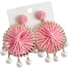 Waves And Pebbles Pembe Hasırlı Küpe