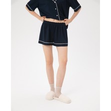 Lacivert Biyeli Pijama Şort