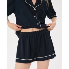 Lacivert Biyeli Pijama Şort