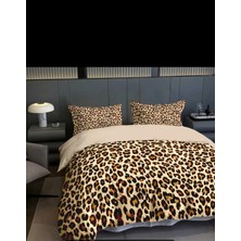 Çift Kişilik Leopar Desenli Nevresim Takımı %100 Pamuk Saten Kumaş.
