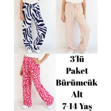 Kız Çocuk Bürümcük Kumaş Bol Paça Rahat Model Tek Alt (3'lü Paket)
