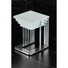4'lü Tekerlekli Zigon Sehpa Gümüş Ayak Beyaz 18MM Tabla