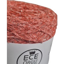 Ece Örgü Tasarım Atölyesi Pembe Rengi, Gold Sim Karışımı Ince Kadife El Örgü Ipi (200 Gr.)