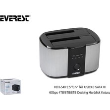 Everest HD3-540 2.5" ve 3.5" USB 3.0 Siyah 6gbps 4tb/6tb/8tb Docking Harddisk Kutusu
