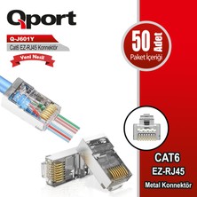 Qport Cat6 (50Lİ Paket) EZ-RJ45 Yeni Nesil Metal Konnektör (Q-J601Y)