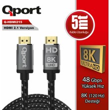 Qport 5 Metre Q-HDMI215 2.1V 8k Altın Uçlu Örgülü HDMI Kablo (Q-HDMI215)