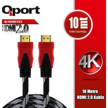Qport 10M Altın Uçlu Örgülü Kablo 2.0V 4K 60Hz (Q-HDMI103)