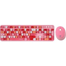 Everest Q Tr Round KM-6282 Renkli Tuşlu Pembe Kablosuz Multimedia Klavye + Mouse Set