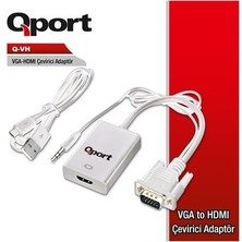 Qport Q-Vh 0.15METRE Vga- HDMI Görüntü Adaptörü Beyaz Sesli 1080P
