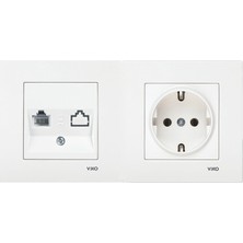 Viko Karre Beyaz Ikili Set  Numeris(Telefon Prizi ) , Topraklı Priz