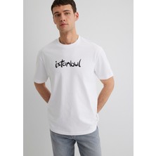 Mavi Istanbul Baskılı Beyaz Tişört 0613002-620