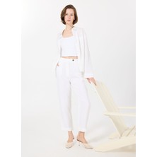 Mr. Mood Yüksek Bel Standart Beyaz Kadın Pantolon Mrs Parıs