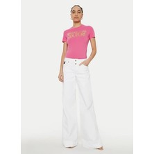 Versace Jeans Couture Yuvarlak Yaka Baskılı Pembe Kadın T-Shirt 78HAHT01