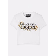 Versace Jeans Couture Yuvarlak Yaka Baskılı Beyaz Kadın T-Shirt 78HAHC05