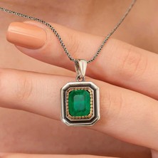 Alsepeteavm Gümüş Yeşil Taşlı Otantik Kadın Kolye