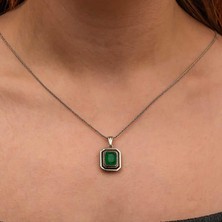 Alsepeteavm Gümüş Yeşil Taşlı Otantik Kadın Kolye