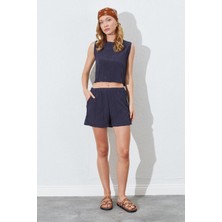 Kadın Antrasit Kolsuz Bluzlu Şortlu Takım