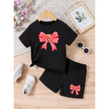 Calp Teks Pembe Kurdale Baskılışort/t-Shirt Alt-Üst Çocuk Takım