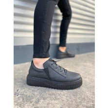 Siyah Bold Bağcıklı Cilt Erkek Günlük Sneaker Ayakkabı