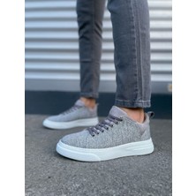 Gri Flex Bağcıklı Keten Kumaş Erkek Günlük Sneaker Ayakkabı