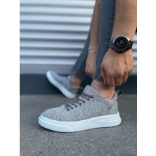 Gri Flex Bağcıklı Keten Kumaş Erkek Günlük Sneaker Ayakkabı