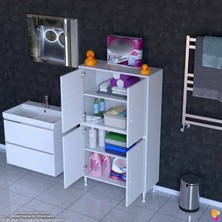 Modilayn İLKİM 85x138x32,5 cm Ekstra Düzen İçin Kullanışlı 4 Kapak 4 Bölmeli Banyo Mutfak Dolabı