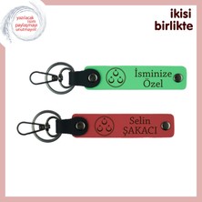 Miaju Dedeye Saygı Dolu Hediye – Üç Ayyıldız Temalı Isimli 2’li Anahtarlık Takımı, Fıstık Yeşil-Nar Çiçeği