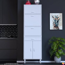 Modilayn VİYA 60x194.6x56 cm, 1 Çekmece Ve 5 Kapaklı, Mutfağınıza Özel Ekmeklikli Kiler Dolabı.