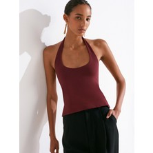 31753 Halter Yaka Top-Bordo