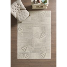 Anaska Home Modern Desen Özel Kesim Halı Salon Halısı Mutfak Halısı Yolluk Krem Halı Kolay Temizlenebilir Halı