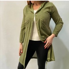 KADIN KAPUŞONLU PAMUK TUNİK -HAKİ