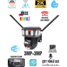 O-Kam 3+3mp Projektörlü Dual Lens Wifi Kamera Siyah Kasa Sirenli 355° Gece Renkli Sd