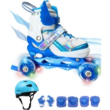 Melek Kanatlı Işıklı Çocuk Pateni Kask ve Dizlik Seti Silikon Teker Ayarlanabilir Paten Çantalı