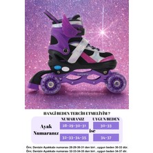 Melek Kanatlı Işıklı Çocuk Pateni ve Dizlik Seti Silikon Teker Ayarlanabilir Paten Çantalı Mor