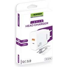 Soffany SY-214 45W Usb-A ve Usb-C Şarj Cihazı, Adaptör, Şarj Başlığı, Iki Girişli Şarj Cihazı Type