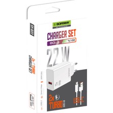 Soffany SY-022 2x Turbo 22W Şarj Seti, Şarj Cihazı ve Kablo, Adaptör ve Kablo, Usb-A To Type-C