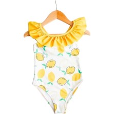 Limon Desenli  Askılı Fırfırlı Mayo