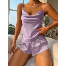 Aria's Closet Lila Ince Askılı Saten Şortlu Takım