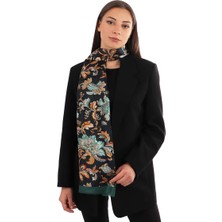 Yeşil Çiçek Desen Vual Ipek Fular