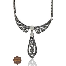 Sedef Taşlı Melek Kanat Model Markazit Taşlı Gümüş Kadın Gerdanlık 201024267