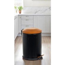 Eforeca Ahşap Vintage Çöp Kovası Çizgili Siyah 12 Lt