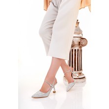 Bulutmod BA04567 Gümüş Sim Kadın Bilek Dolama Taş 9 cm Topuklu Ayakkabı - 40