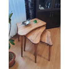 Ekübya Home Doğal Masif Ahşap Üçlü Zigon Sehpa Takımı (3 Lü)